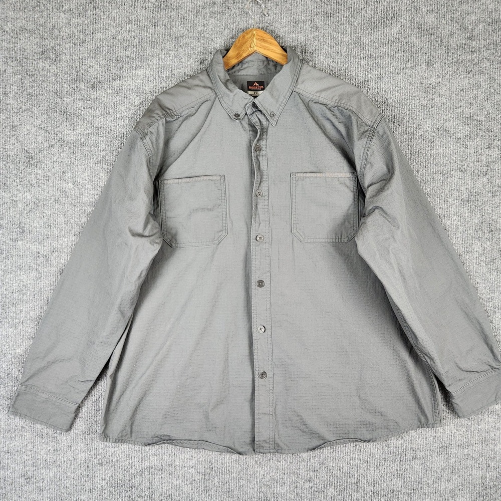 Ridgecut Toughwear Shirt Mens 2XL Gray Ripstop Cotton Long Sleeve Reinforced
